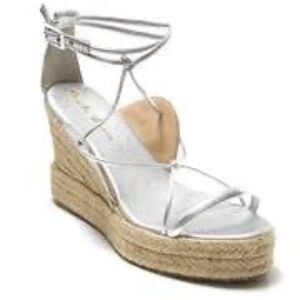 Paula Torres Metallic Espadrille Platform Wedge Sandal Silver Size 7